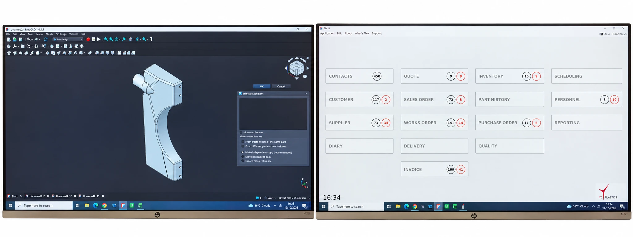 Statii MRP running on the right-hand workstation screen